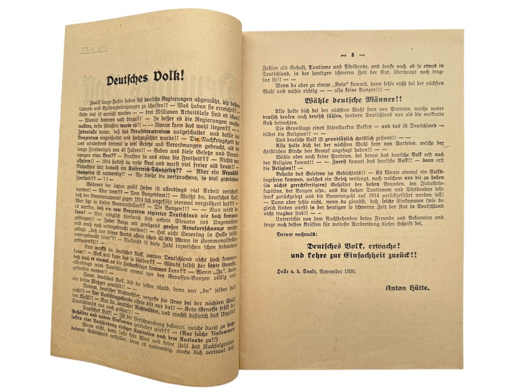 Original 1930 German NSDAP early propaganda brochure 'Wählt Hitler Deutsches Volk erwache' - Image 2