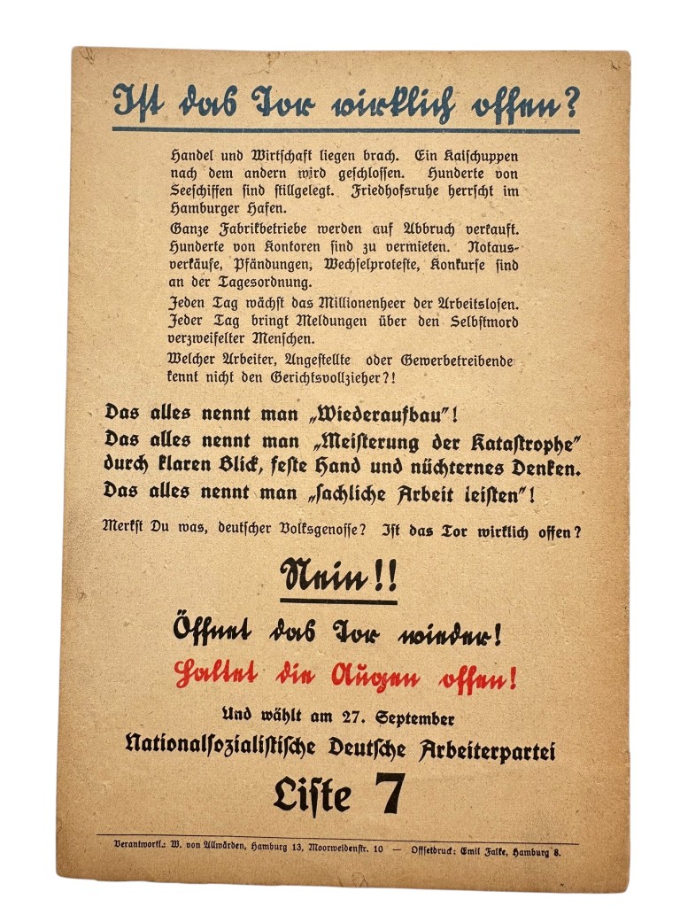 Original Early 1930s German NSDAP brochure 'Öffnet das Tor wieder!' - Image 9