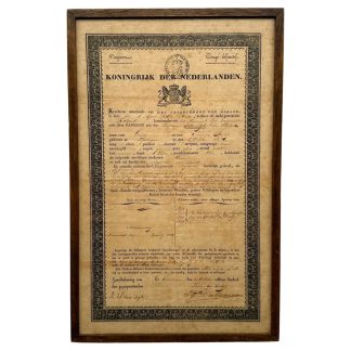Origineel 1837 Nederlands militair paspoort Jan Dijk Vlissingen Eindhoven Koninkrijk der Nederlanden ingelijst historisch document.