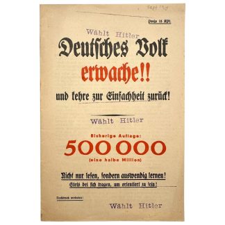 Original 1930 German NSDAP early propaganda brochure 'Wählt Hitler Deutsches Volk erwache'