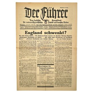 Original German NSDAP newspaper Der Führer 1930 Karlsruhe propaganda newspaper historical document World War II collectible.