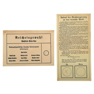 Original German voting ballots 1933 Reichstag election Adolf Hitler NSDAP referendum Yes No historical collector item 1930s.