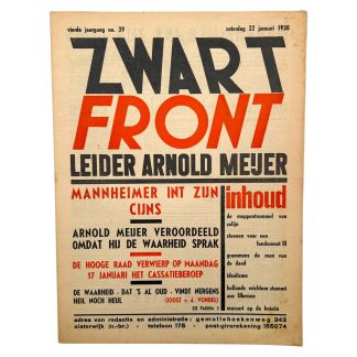 Originele Zwart Front krant 22 januari 1938 Nederland Arnold Meijer politieke uitgave historisch drukwerk verzamelobject.
