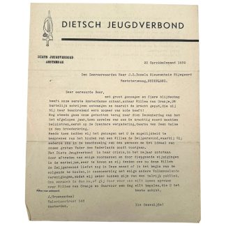 Originele Dietsch Jeugdverbond brief 1939 Amsterdam Vlaams nationalistisch document Domela Nieuwenhuis voor verzamelaars