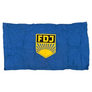 Originele Oost Duitse FDJ vlag Freie Deutsche Jugend DDR Koude Oorlog blauw geel dubbelzijdige jeugdorganisatie vlag