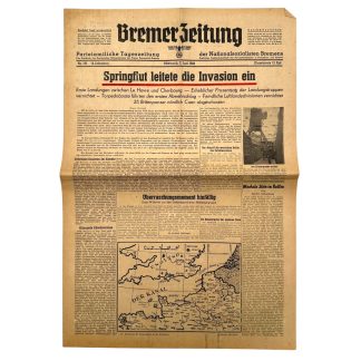 Original German newspaper Bremer Zeitung 1944 Normandy invasion D-Day WWII propaganda collectible.