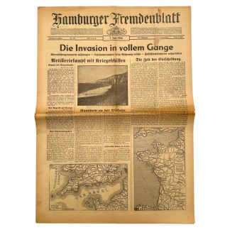 Original German newspaper Hamburger Fremdenblatt June 7, 1944 - D-Day - Invasion in Normandy