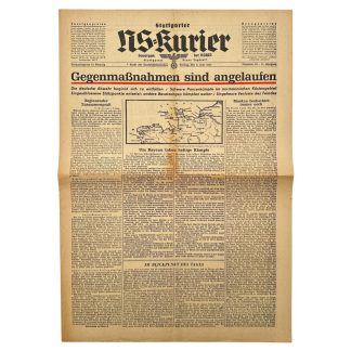 Originele Duitse krant Stuttgarter NS Kurier 1944 D-Day Normandië WO2 propaganda historisch verzamelobject.