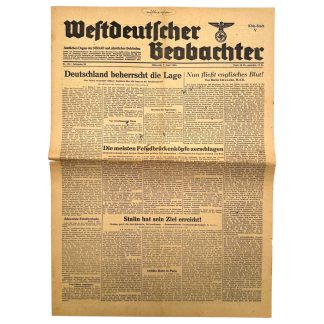 Original German newspaper Westdeutscher Beobachter dated June 7, 1944 - D-Day - Invasion in Normandy