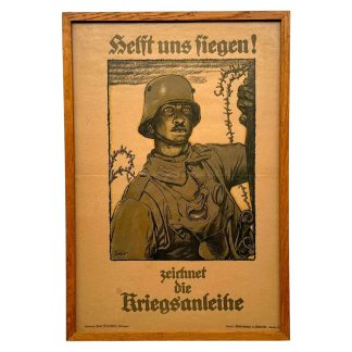 Original WW1 German propaganda print Helft uns siegen Kriegsanleihe poster soldier framed Germany collectible.
