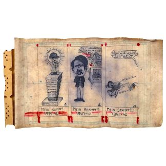 Originele Belgische verzet spotprent Mein Kampf Mein Krampf Mein Stampf WO2 propaganda tekening anti nazi zeldzaam document.