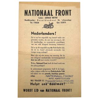 Originele Nationaal Front flyer Nederland WO2 Arnold Meyer propaganda pamflet collaboratie document voor verzamelaars Amsterdam