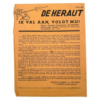 Originele WWII verzetskrant De Heraut 5 mei 1945 bevrijding Nederland Hilversum eerste editie historisch drukwerk.