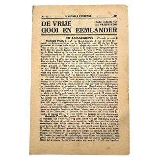 Originele WWII verzetskrant De Vrije Gooi en Eemlander 6 februari 1945 oorlogsnieuws Nederland historisch drukwerk.