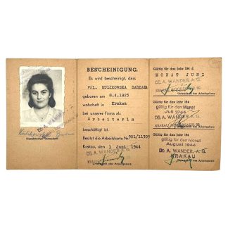 Original WWII German Arbeitsausweis Dr. A. Wander A.G. Krakow in Poland 1944