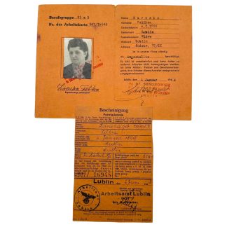 Original WWII German Arbeitsausweis and Bescheinigung Bauunternehmung Ing. St. Sendrowicz in Lublin in Poland 1944