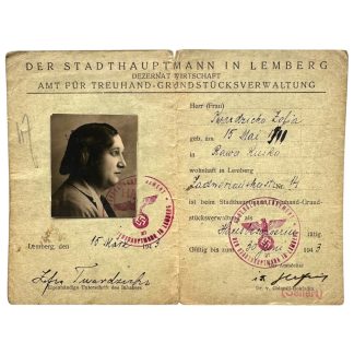 Original WWII German Ausweis Amt für Treuhand-Grundstücksverwaltung in Lemberg in Poland 1943