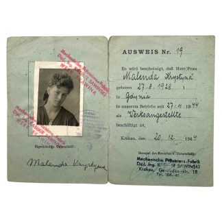 Original WWII German Ausweis Krakow in Poland 1944