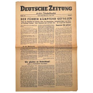 Original WWII German Deutsche Zeitung in den Niederlanden - death of Adolf Hitler - May 2, 1945
