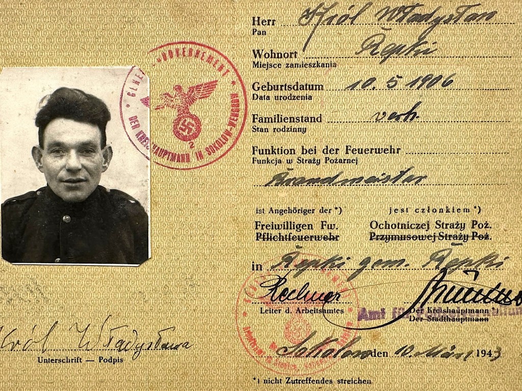 Original WWII German Feuerwehr-Dienstausweis Sokołów Podlaski in Poland 1943