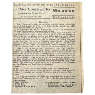 Original German Leichter Granatwerfer instruction card 1941 Wa 38/39 Waffentafel technical diagrams World War II military document.