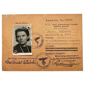 Original German General Government ID card Krakow 1942 with photo stamps and Reich eagle World War II identification document.