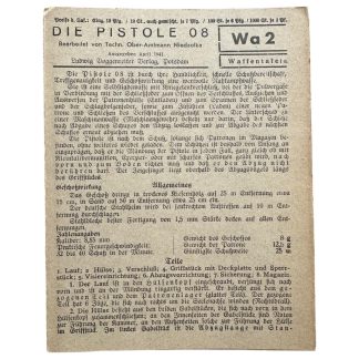 Original German Pistole 08 instruction card 1941 Wa2 Waffentafel Luger P08 cutaway diagram World War II military document.
