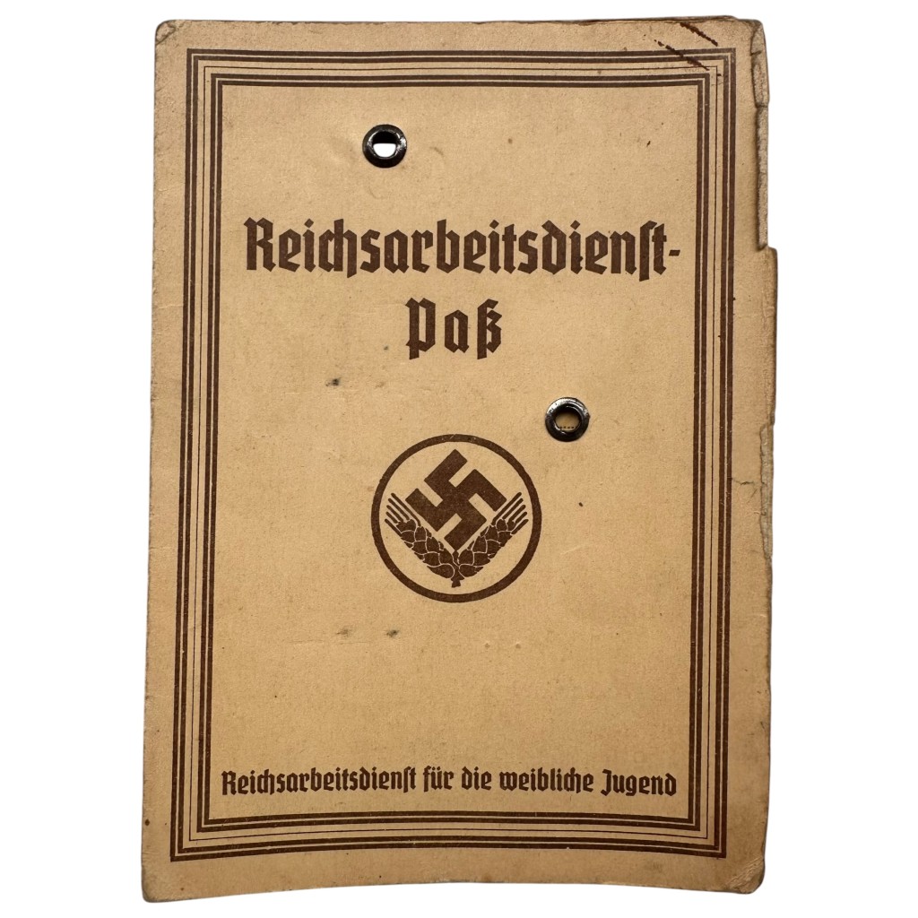Original WWII German Reichsarbeitsdienst female pass RAD booklet with photo stamps and documents World War II collectible