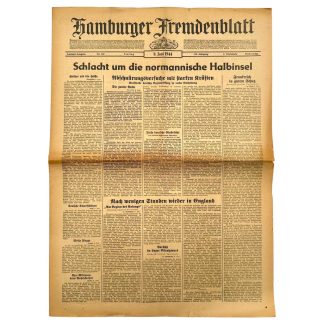 Original WWII German newspaper Hamburger Fremdenblatt June 9, 1944 - D-Day - Invasion in Normandy