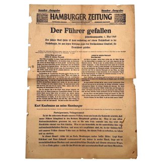 Original WWII German newspaper Hamburger Zeitung Sonderausgabe - death of Adolf Hitler - May 1, 1945