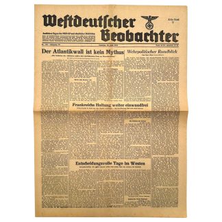 Original WWII German newspaper Westdeutscher Beobachter June 10, 1944 - D-Day - Invasion in Normandy