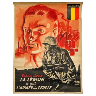 Original WWII Walloon Waffen-SS Legion volunteer poster Wallonie Belgium propaganda Waffen-SS Wallonie soldier Antwerp print collectible.