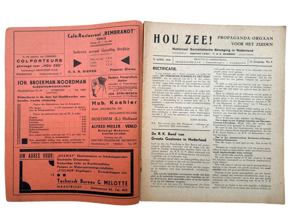 Original 1934 Dutch NSB early magazine Hou Zee! Zuid-Nederland - Image 2