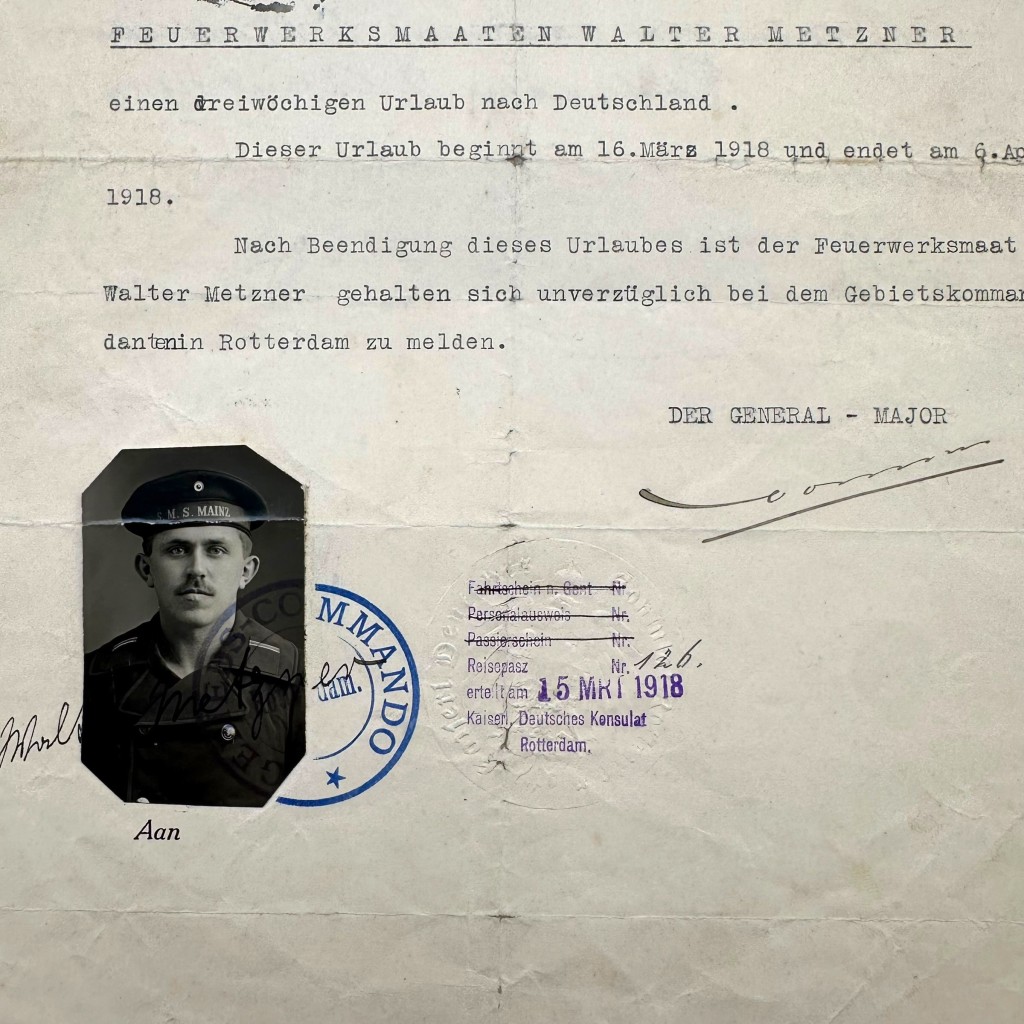 Original WW1 German/Dutch internment document Rotterdam