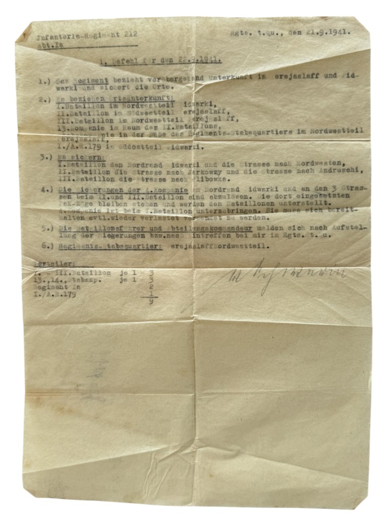 Original WWII German Infanterie-Regiment 212 Operatie Barbarossa documents set - Image 8