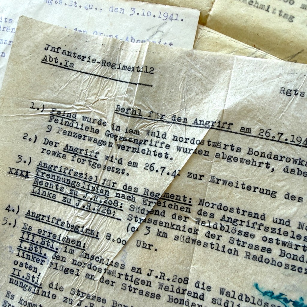 Original WWII German Infanterie-Regiment 212 Operatie Barbarossa documents set