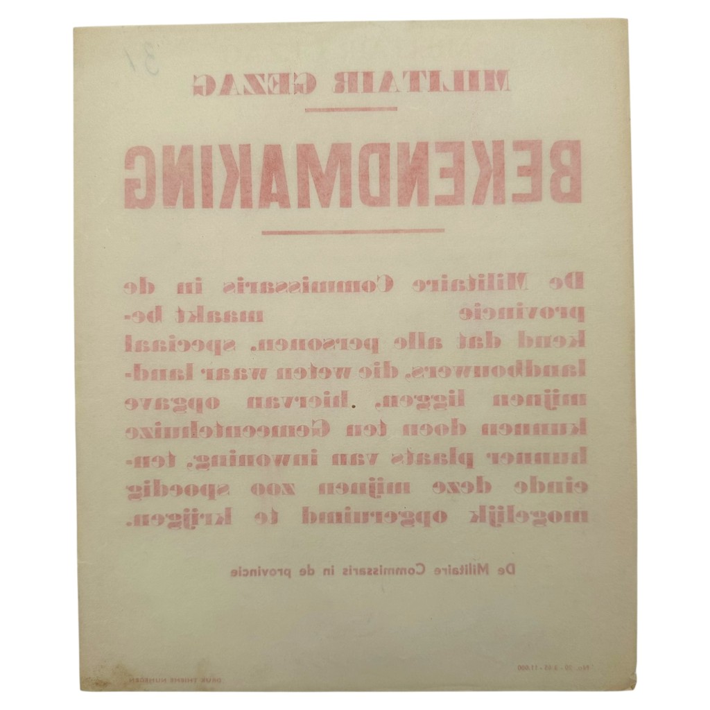 Original WWII Dutch 'Bekendmaking landmijnen' poster Nijmegen - Image 4