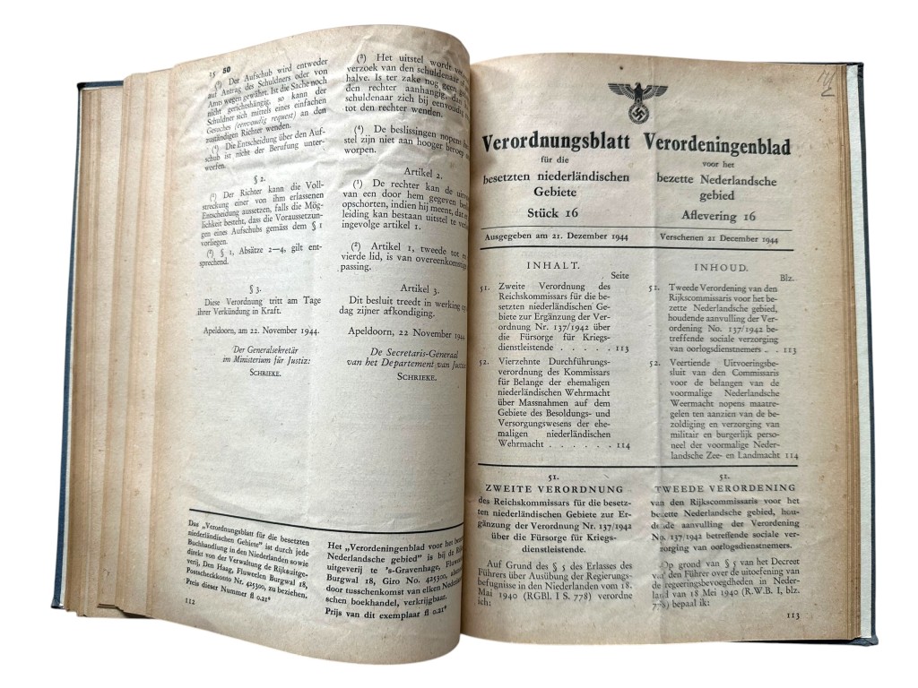 Original WWII German Verordnungsblatt für die besetzten niederländischen Gebiete Jahr 1944-1945 - Image 4