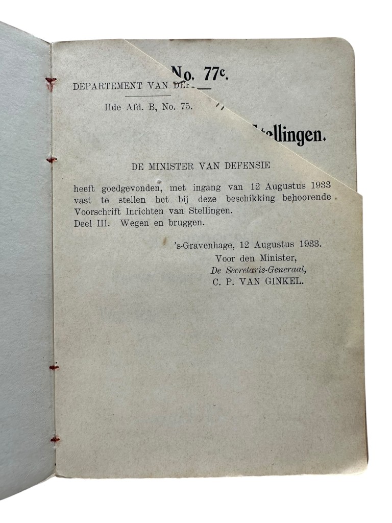 Original Pre 1940 Dutch army manual “Voorschrift Inrichten Stellingen” Part III Roads and Bridges dating from 1934. - Image 2