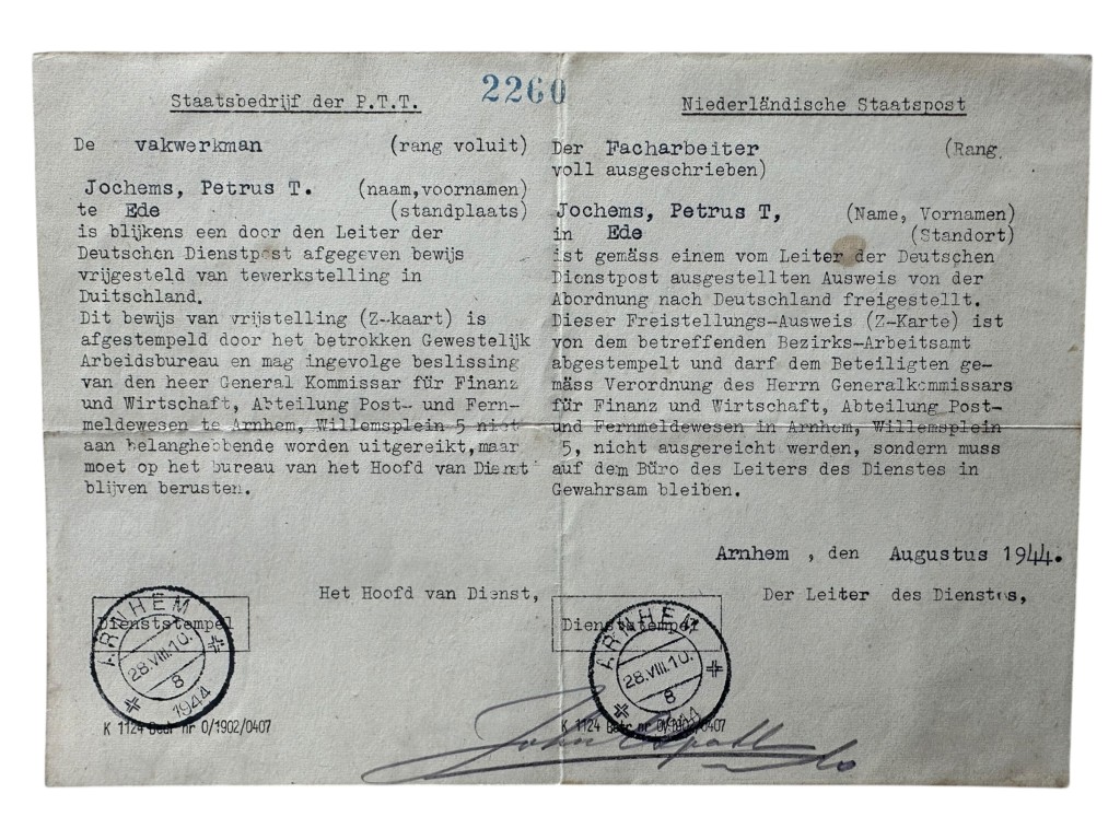 Original WWII German/Dutch documents set Ede/Nijmegen