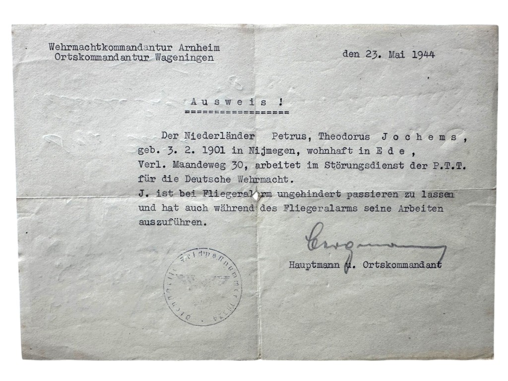 Original WWII German/Dutch documents set Ede/Nijmegen