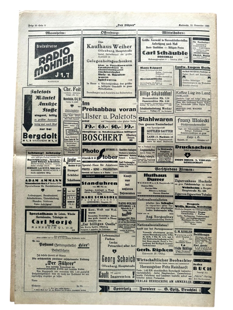 Original 1930 German NSDAP 'Der Führer' newspaper Karlsruhe - Image 5