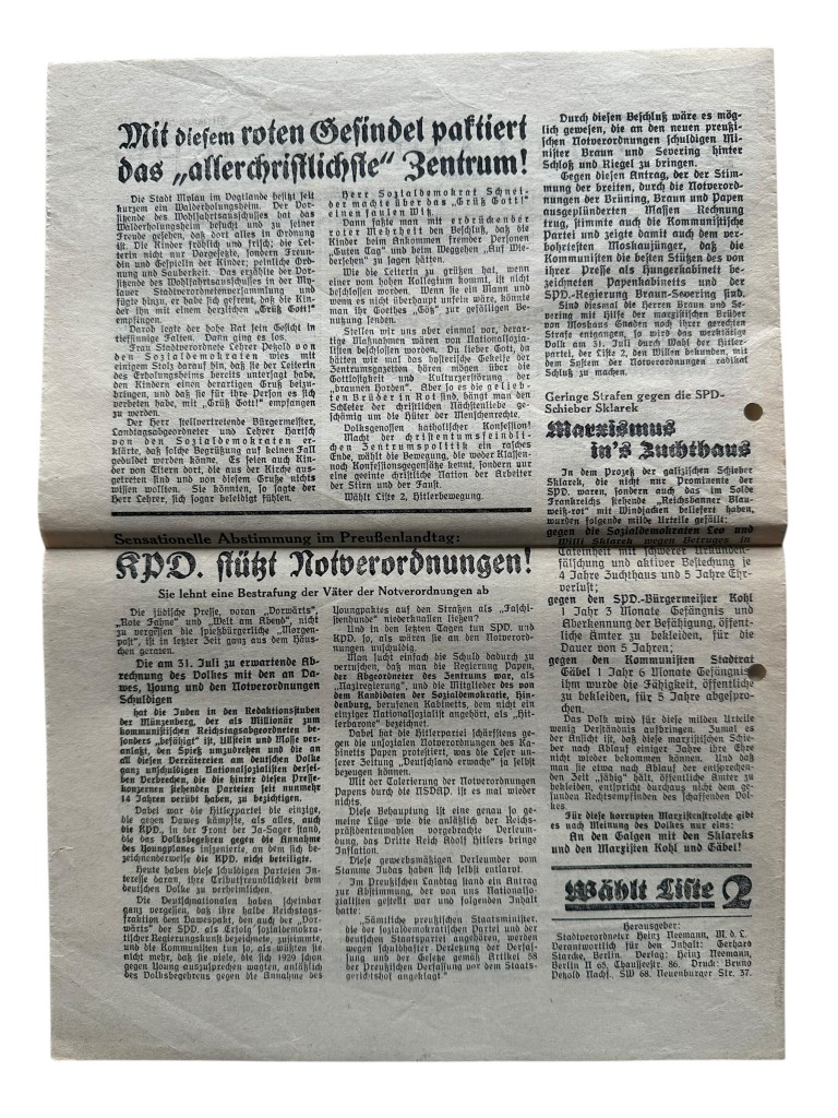 Original 1932 German early NSDAP Deutschland Erwache! newspaper