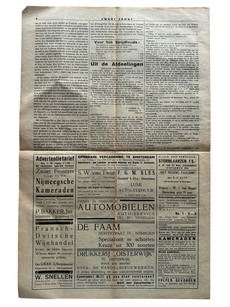 Original 1935 Dutch fascist 'Zwart Front' newspaper