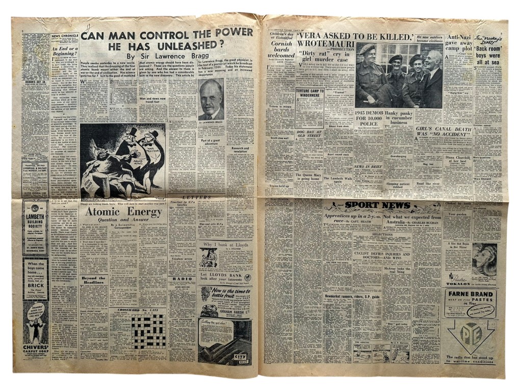Original WWII British newspaper 'News Chronicle' atomic bombing of Hiroshima - Image 3