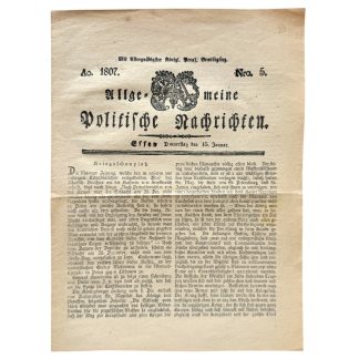 Original Allgemeine Politische Nachrichten newspaper 1807 Napoleonic Wars Prussia Napoleon militaria Germany