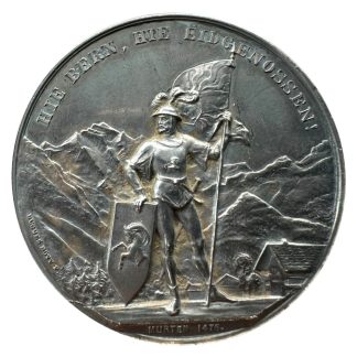 Original silver Swiss shooting medal 1888 Bern Interlaken Hughes Bovy Schweizer Schützenfest collectible medallion.