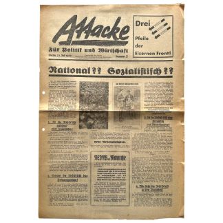 Original 1932 Anti-NSDAP Eiserne Front German newspaper ‘Attacke’