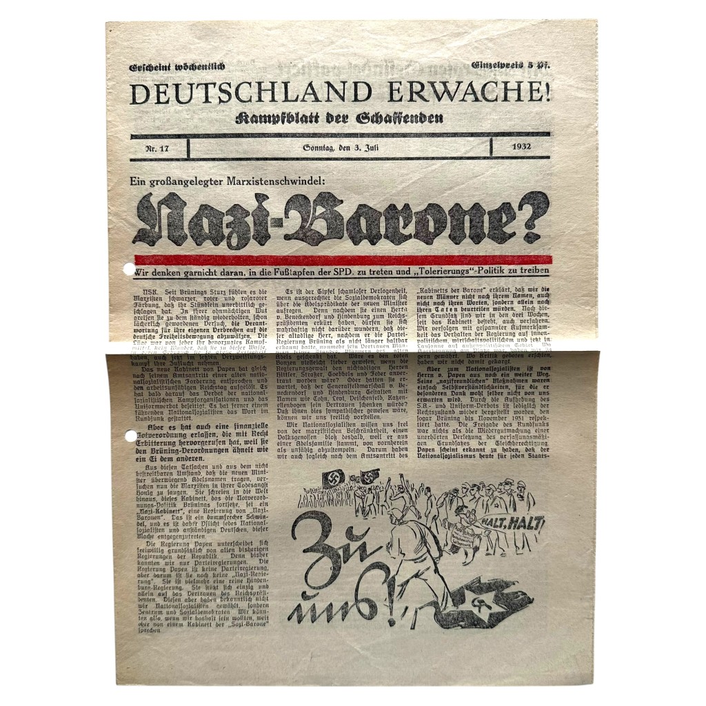 Original 1932 German early NSDAP Deutschland Erwache! newspaper