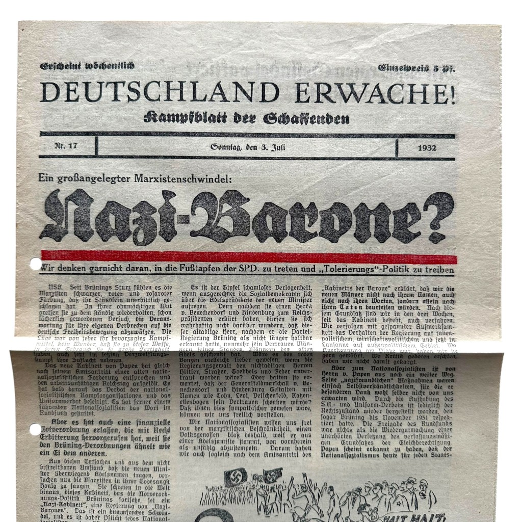 Original 1932 German early NSDAP Deutschland Erwache! newspaper